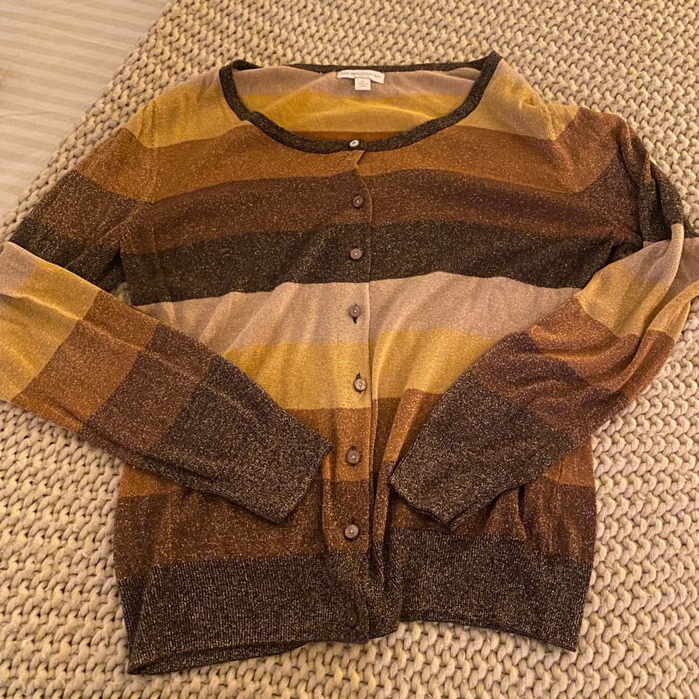 Fall colors striped shimmer button up or cardi sz XL